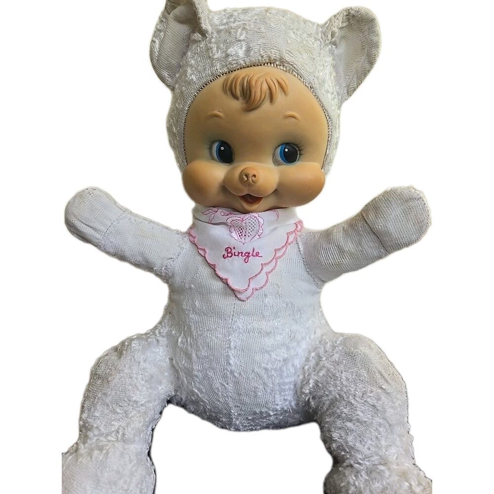 Rushton Rubber Face Cream Happy Teddy Bear Plush Doll Vintage 15”